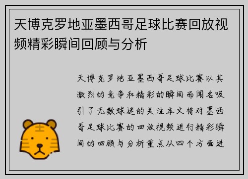 天博克罗地亚墨西哥足球比赛回放视频精彩瞬间回顾与分析
