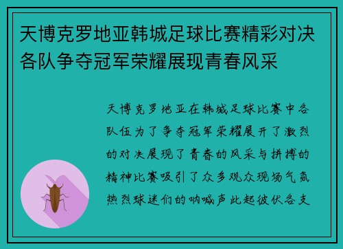 天博克罗地亚韩城足球比赛精彩对决各队争夺冠军荣耀展现青春风采