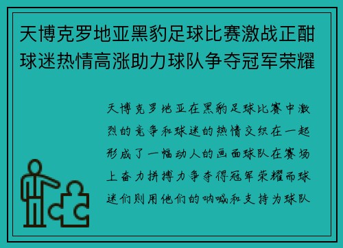 天博克罗地亚黑豹足球比赛激战正酣球迷热情高涨助力球队争夺冠军荣耀